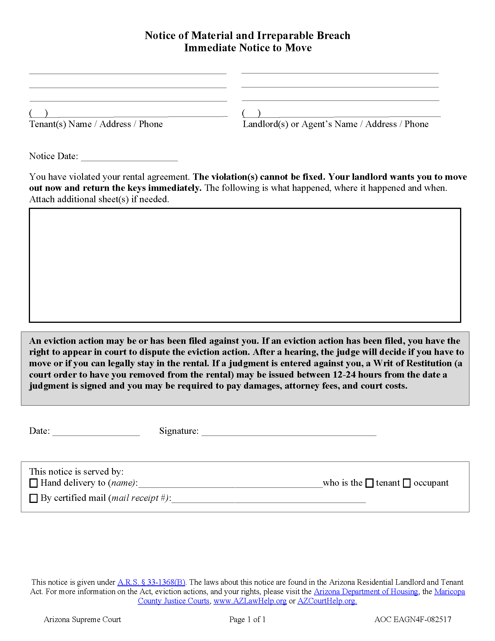 printable eviction notice arizona