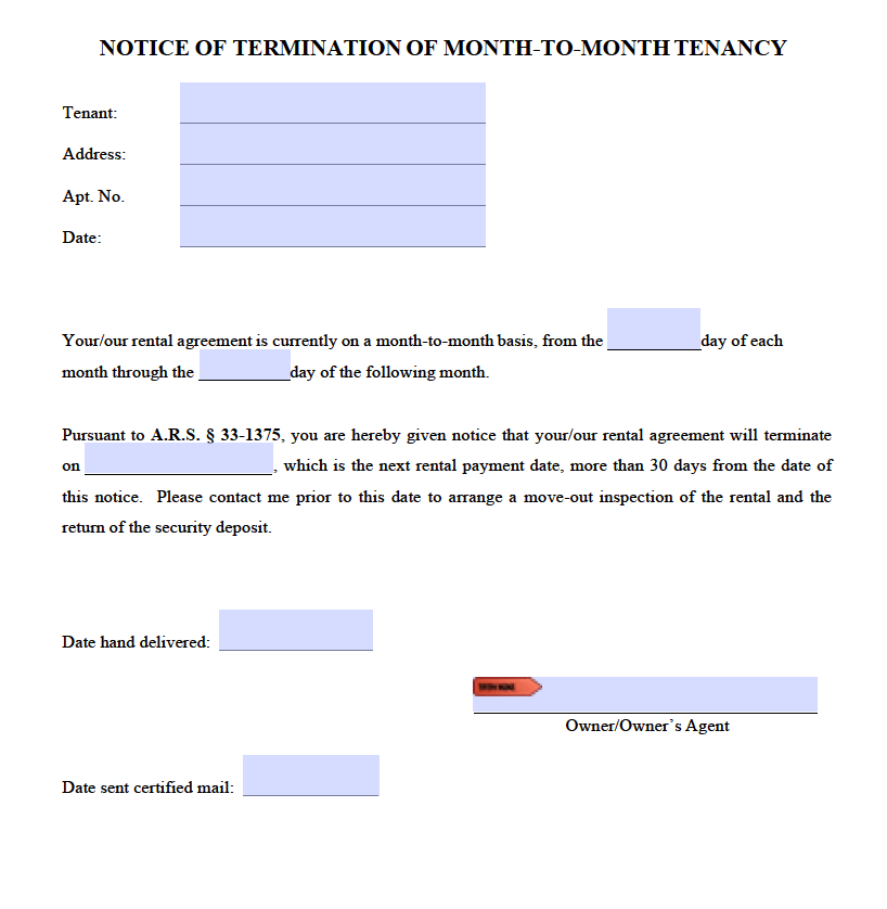 Free Arizona 30 Day Notice to Quit | Month to Month Tenancy | PDF