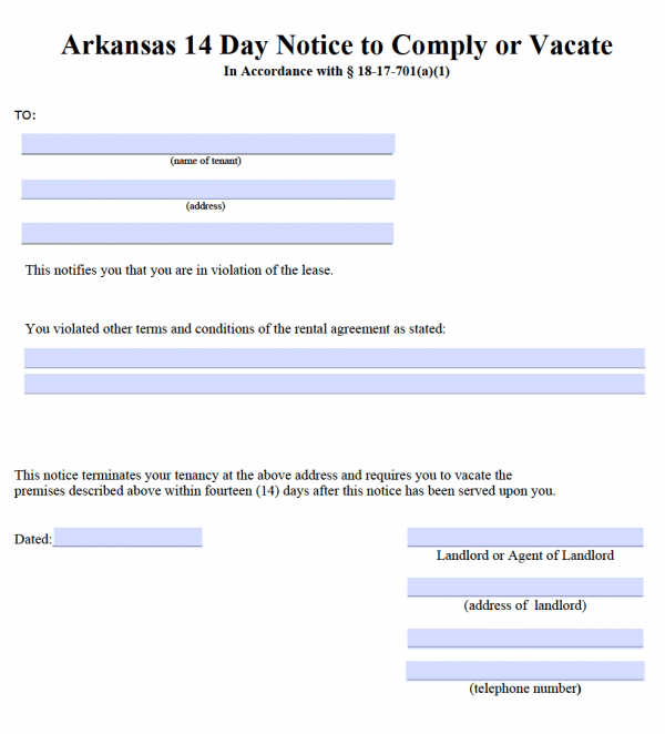 printable eviction notice for arkansas