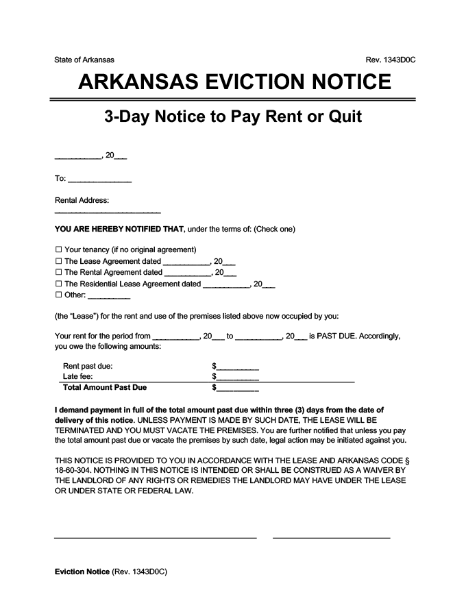 printable eviction notice for arkansas