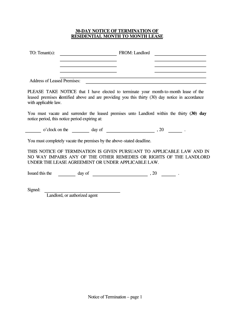 30-Day Notice of Termination of Residential Month to Month Lease ...