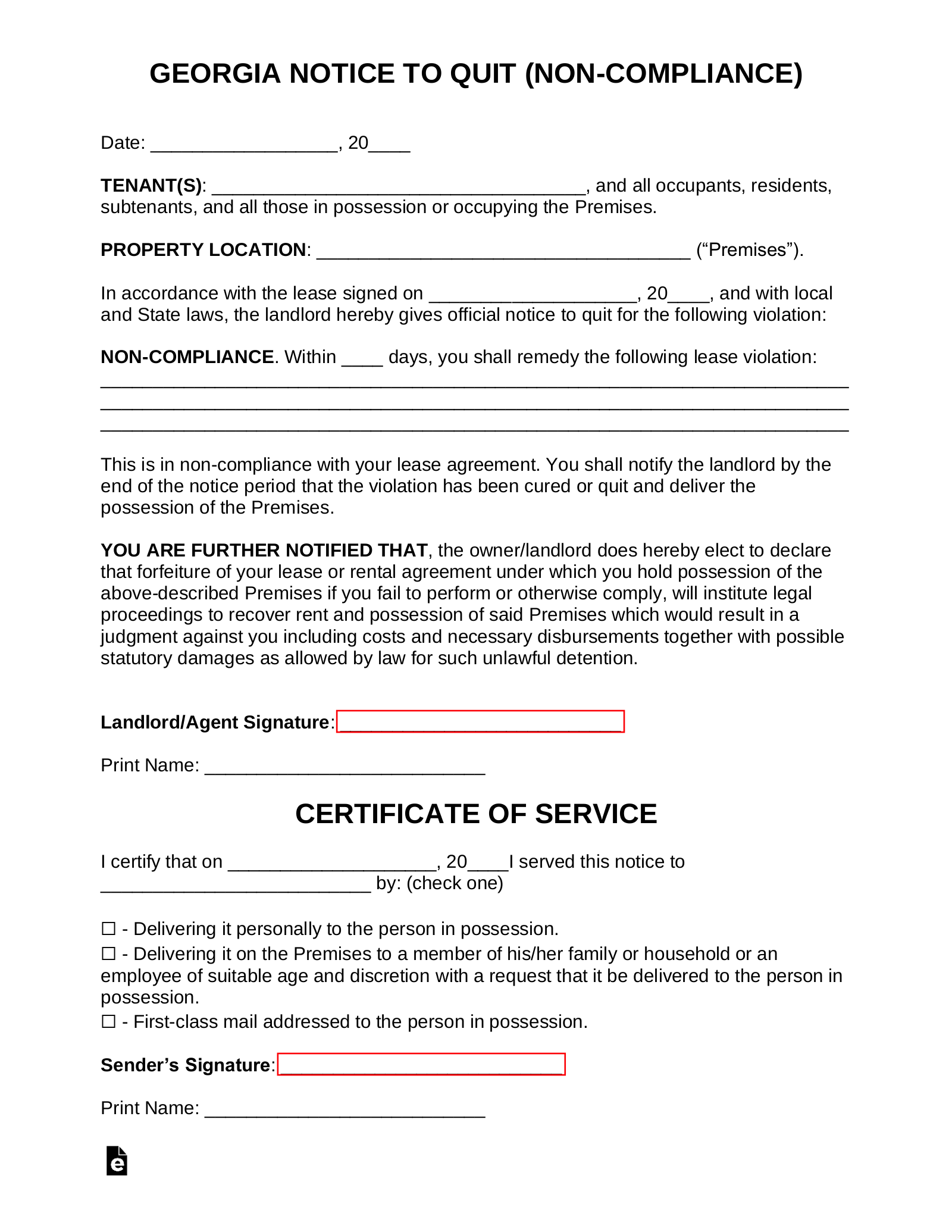 printable eviction notice georgia