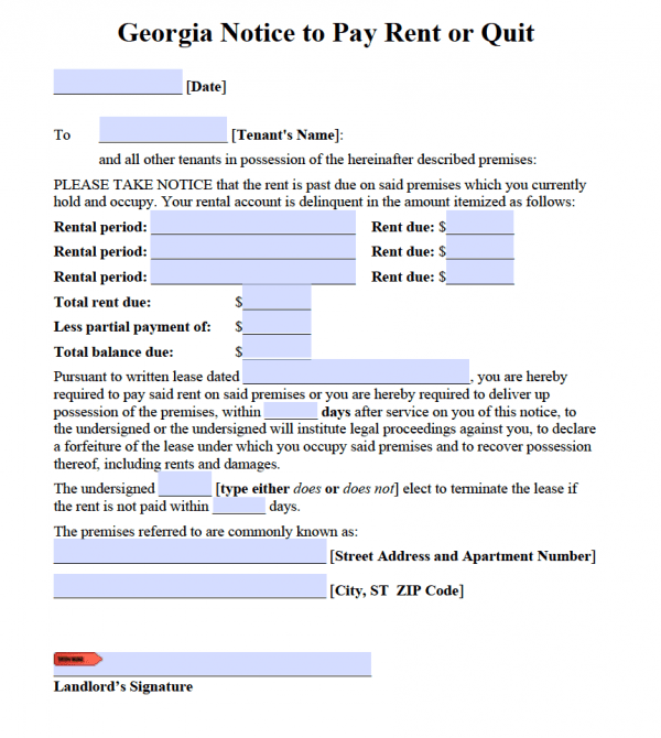 printable eviction notice georgia