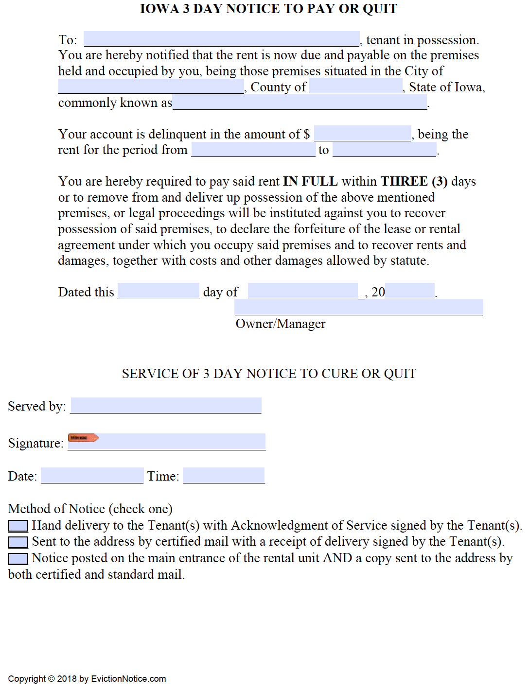 printable eviction notice iowa