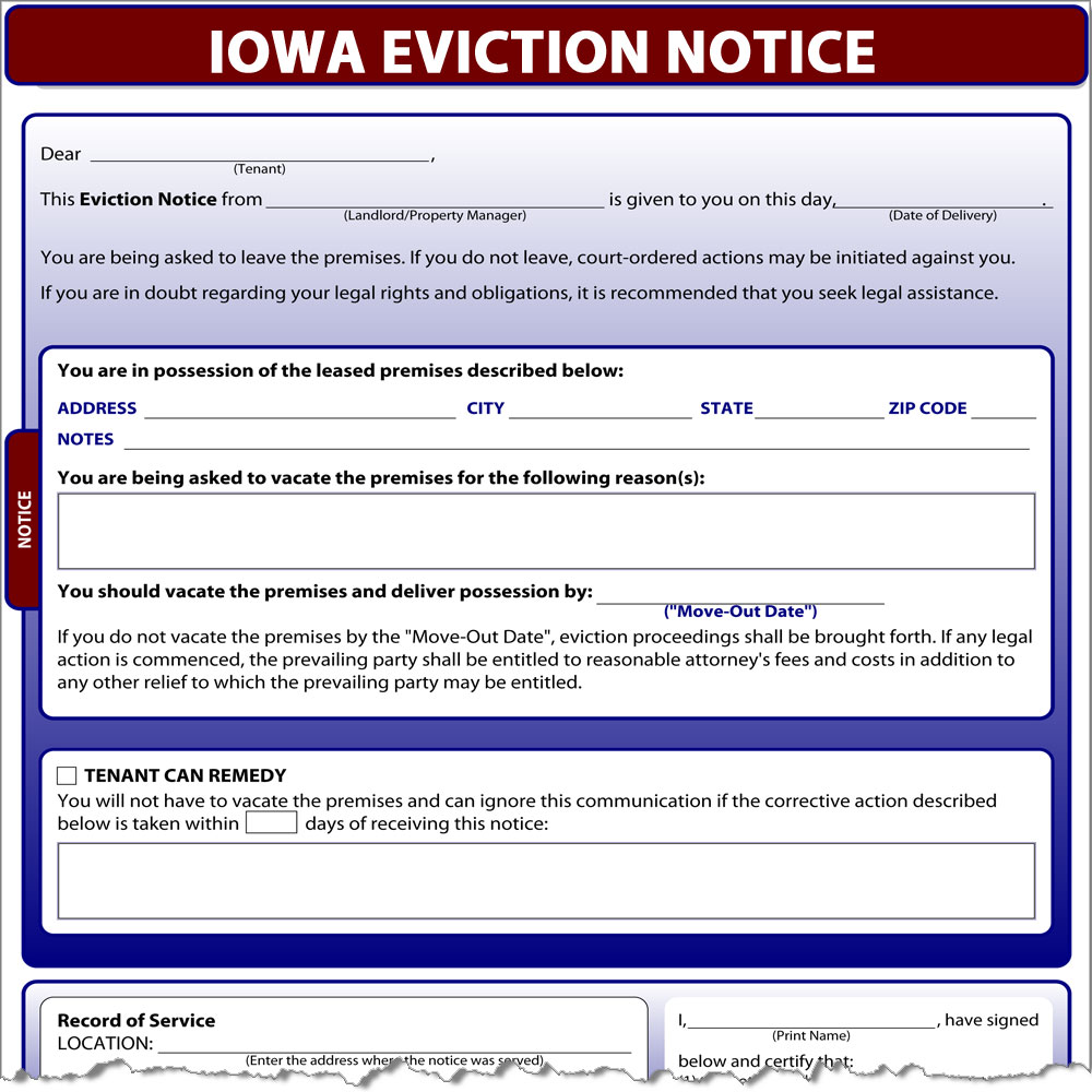 printable eviction notice iowa