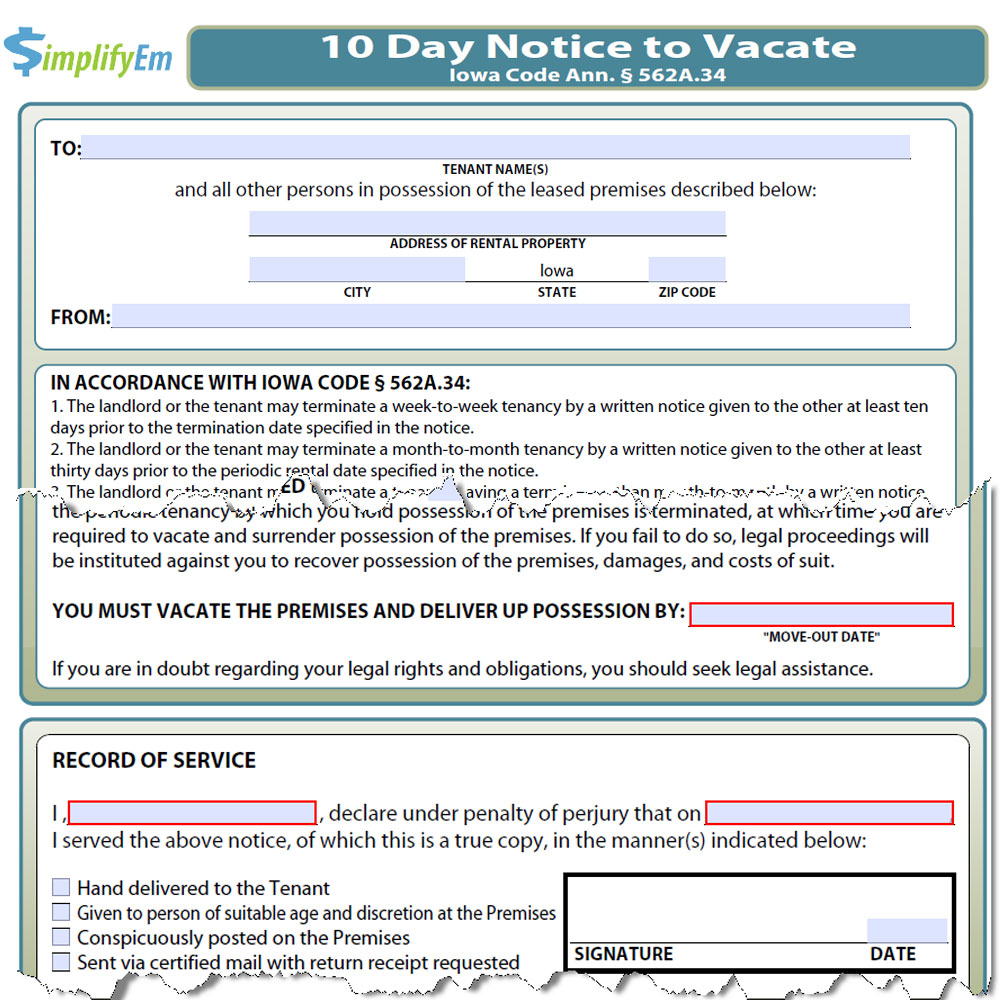 printable eviction notice iowa