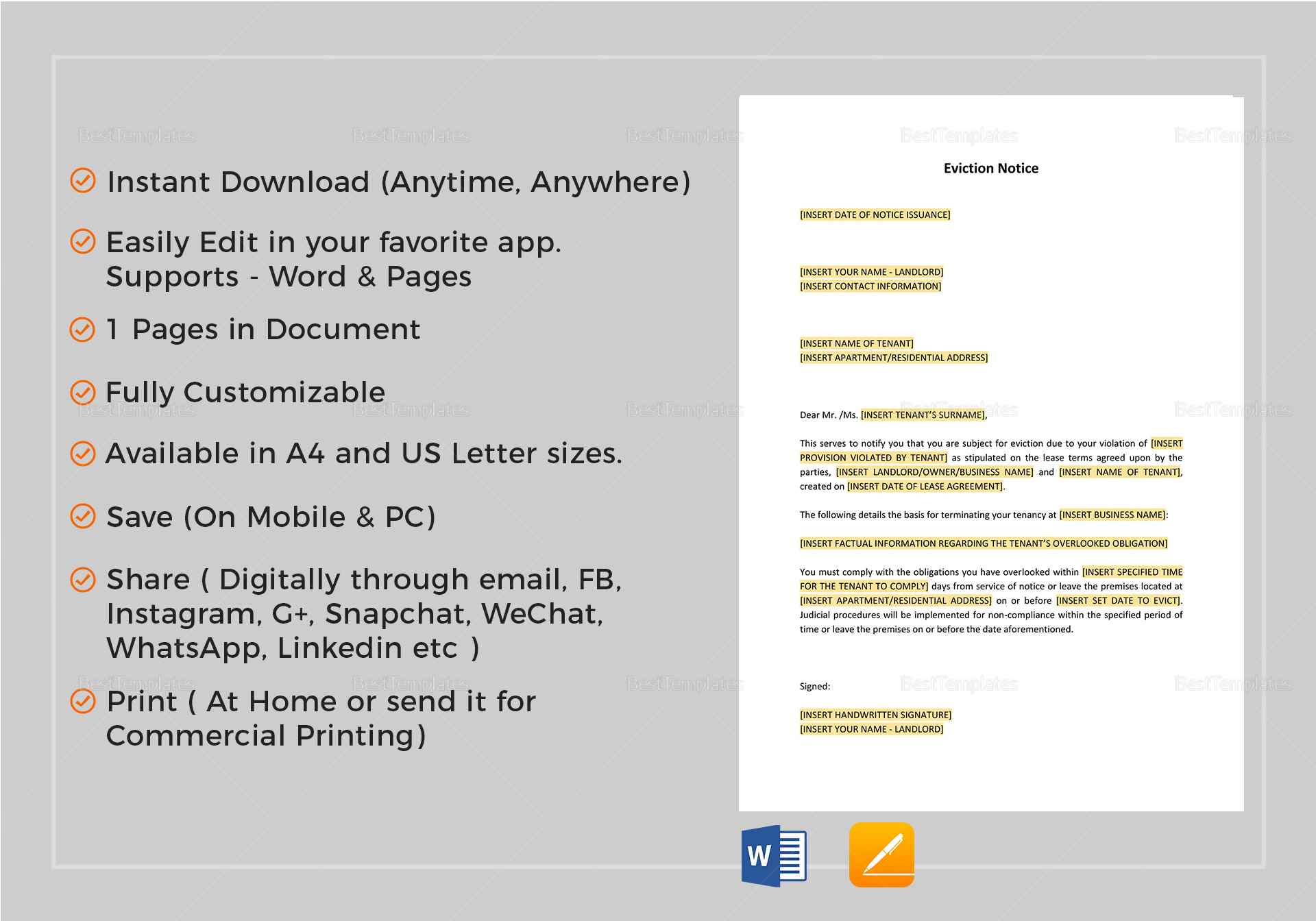 Eviction Notice Template in Word, Google Docs, Apple Pages