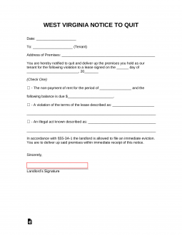 Free West Virginia Immediate Notice to Quit Form - PDF | Word - eForms