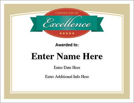Certificate of Excellence - Free Award Certificates