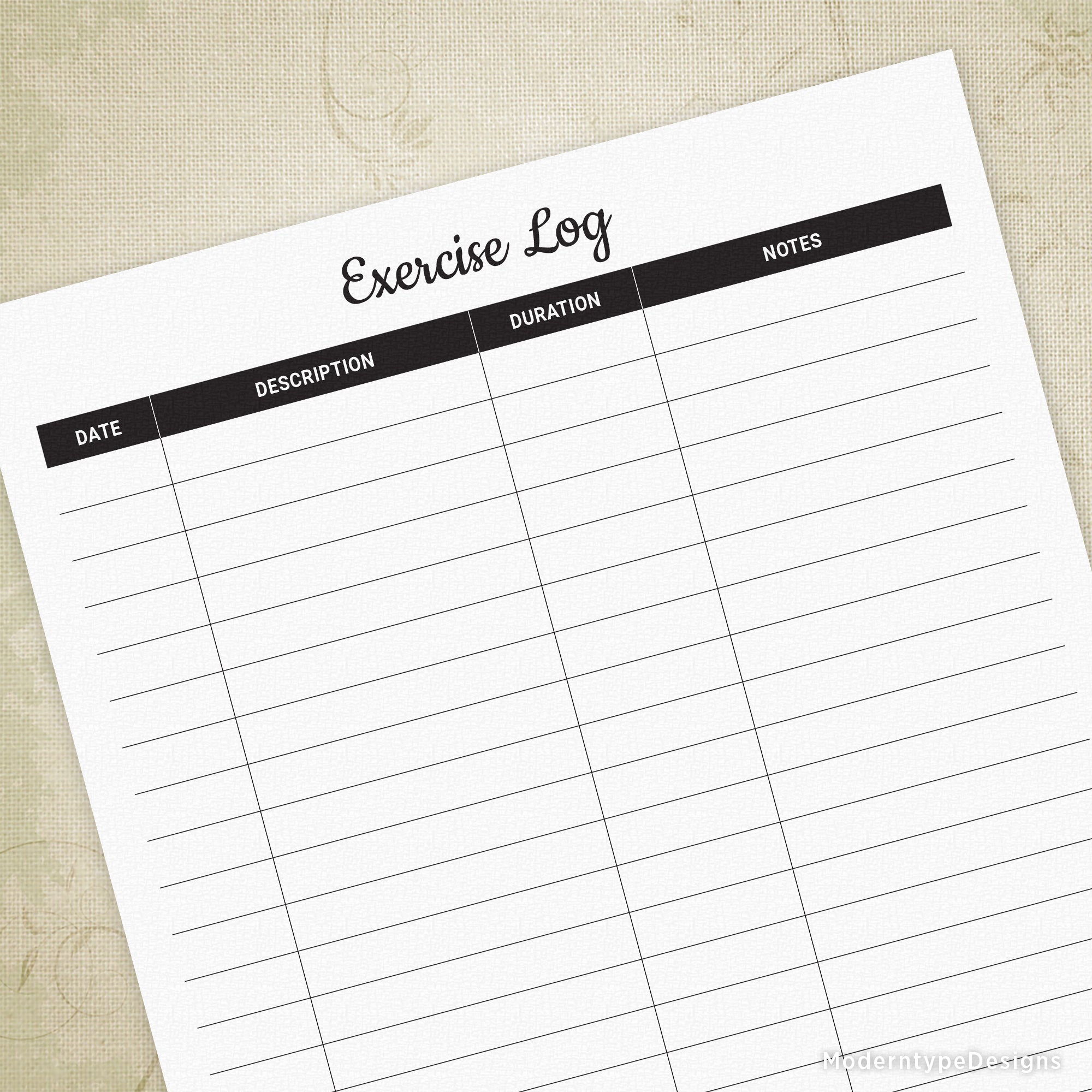 printable exercise log pdf