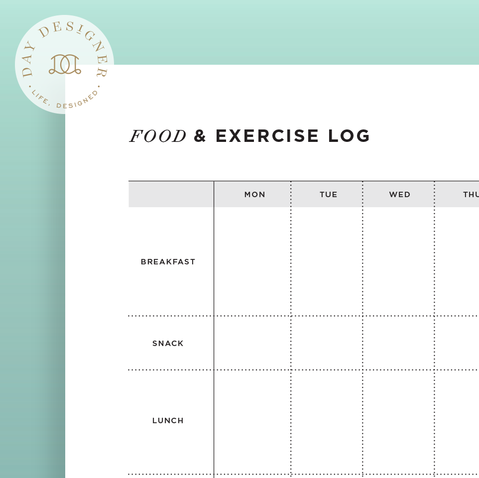 Free Weekly Food And Exercise Log Printable | Day Designer