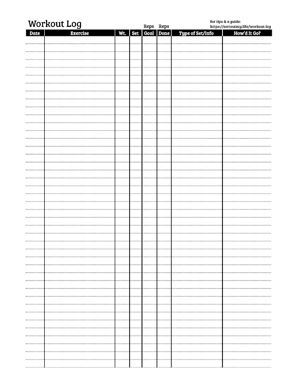 Workout Log Template - Free PDF Download | SortOutMy.Life