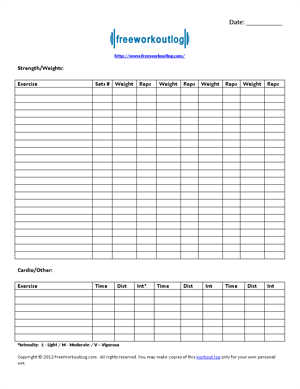 Free Printable Workout Log Template | FreeWorkoutLog