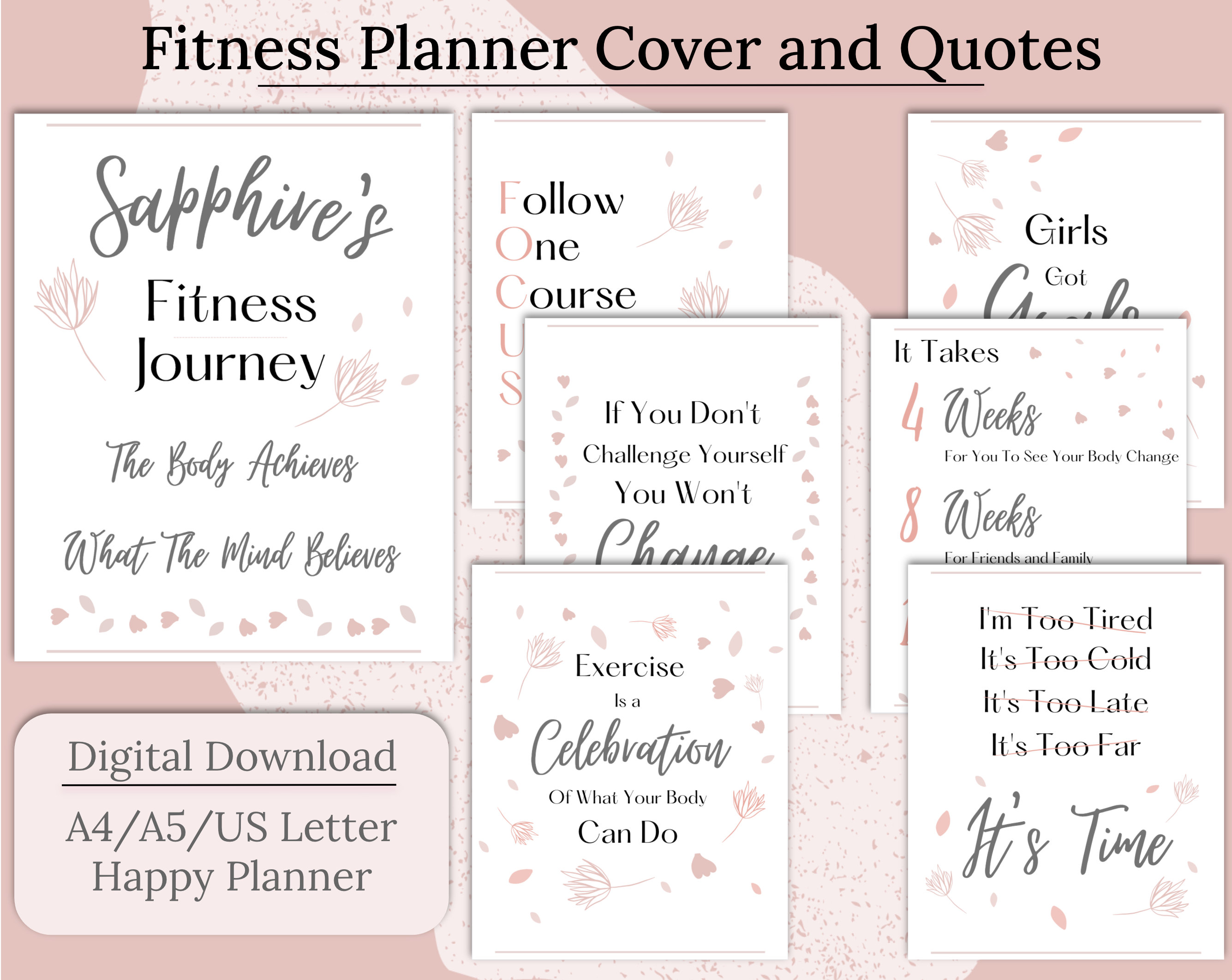 Fitness Quotes, Motivational Quotes, Planner Cover Printable ...