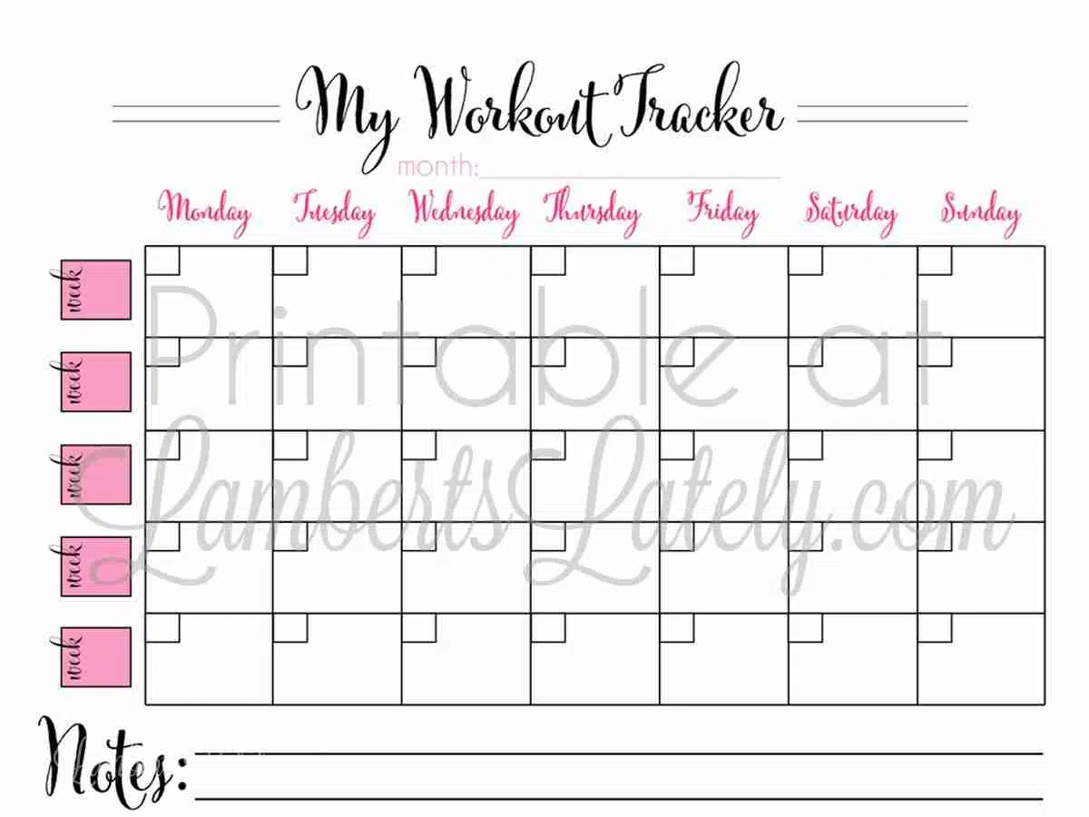 Free Printable Workout Calendar | Lamberts Lately