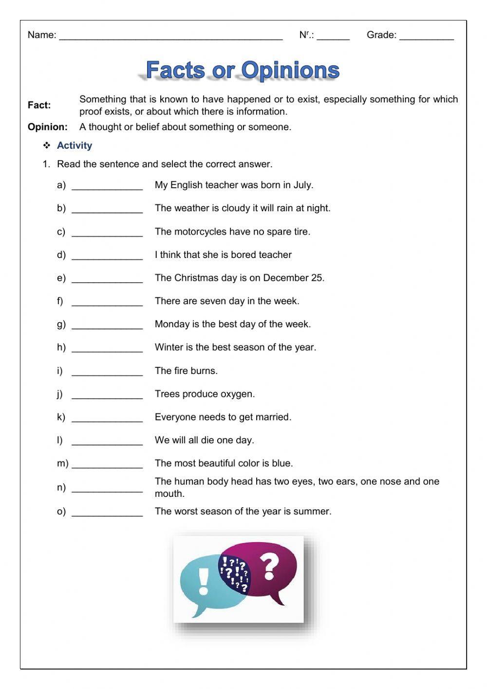 Facts or Opinions worksheet | Live Worksheets - Worksheets Library facts-or-opinions-worksheet-live-worksheets-worksheets-library