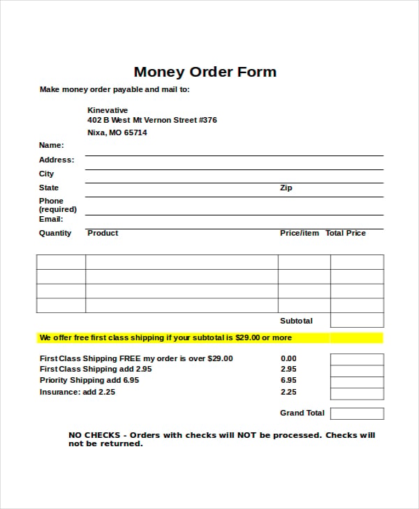 Money Order Forms - 8+ Free Word, PDF Format Download