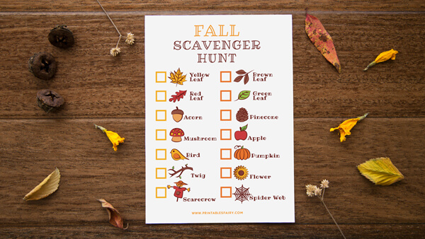 printable fall scavenger hunt list