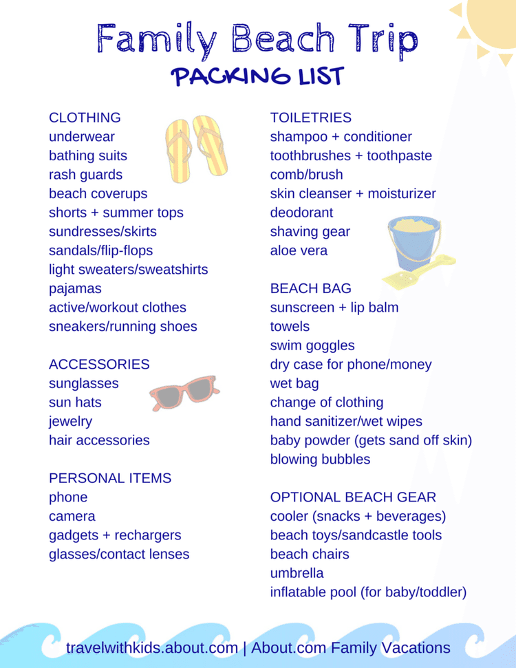 printable family beach packing list