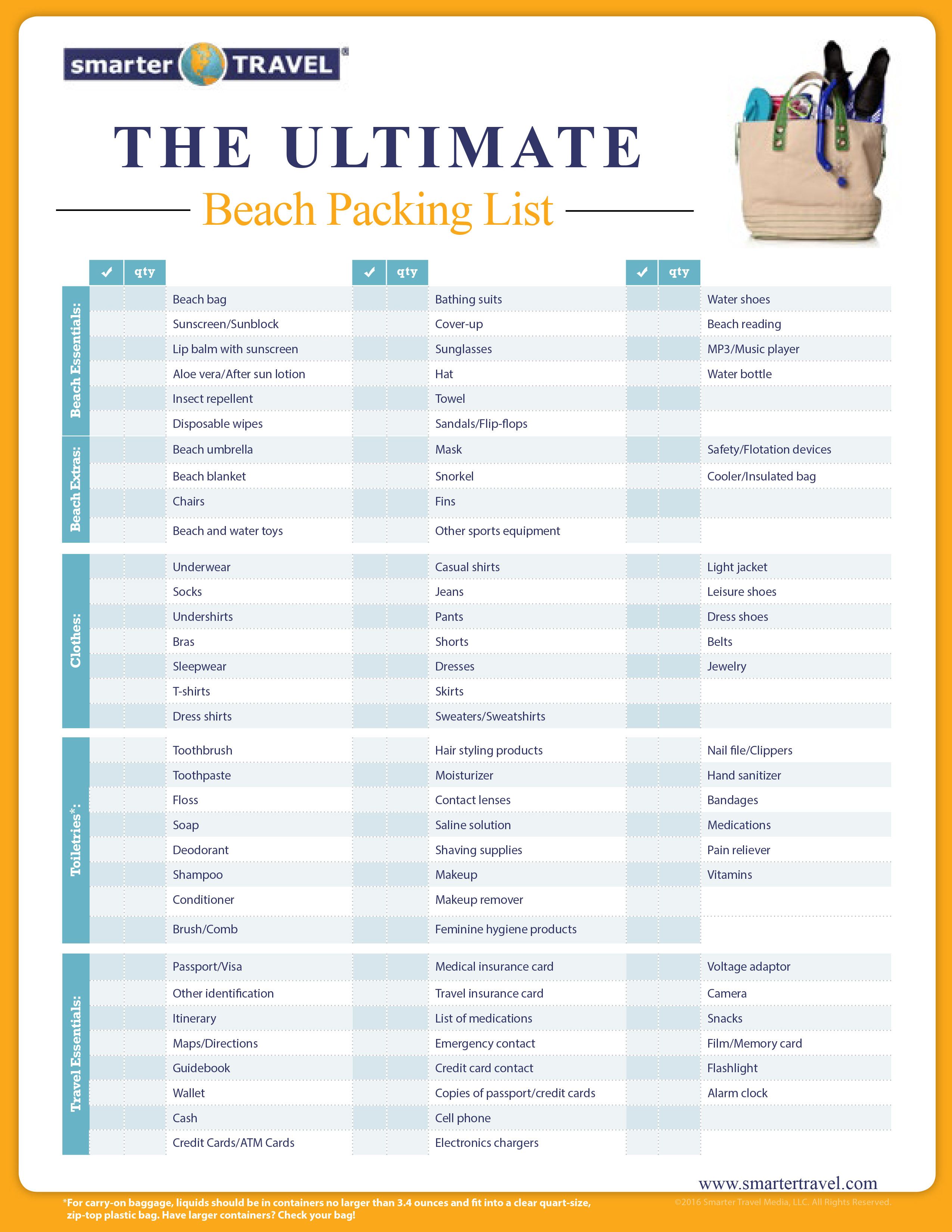 printable family beach packing list