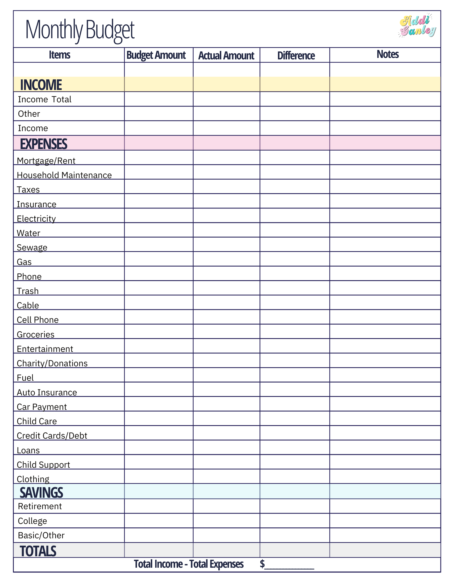 printable family budget worksheet