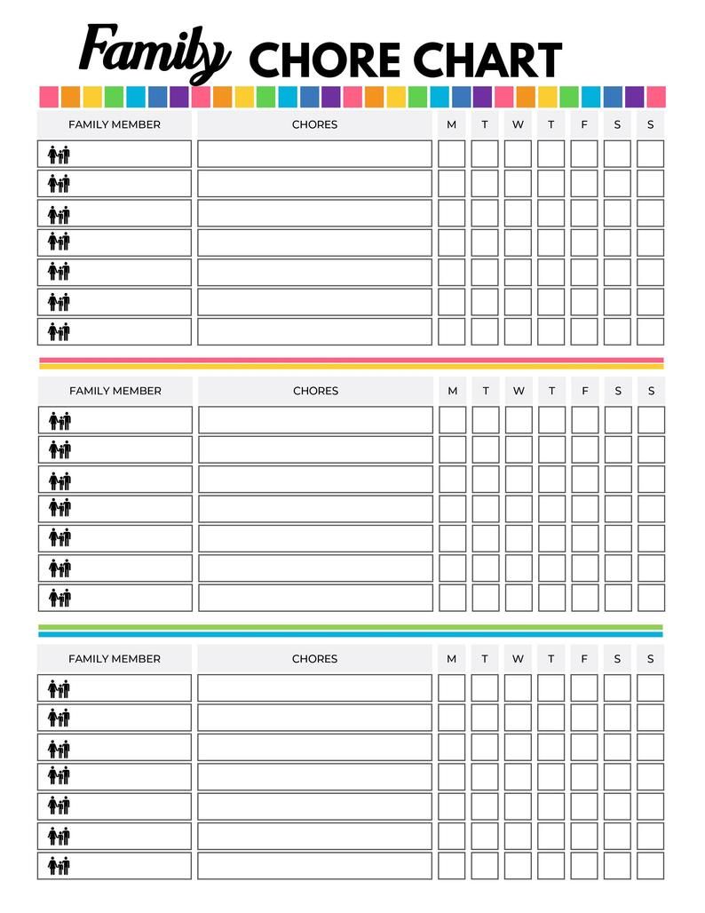Family Chore Chart, PDF Instant Download, 8.5x11  