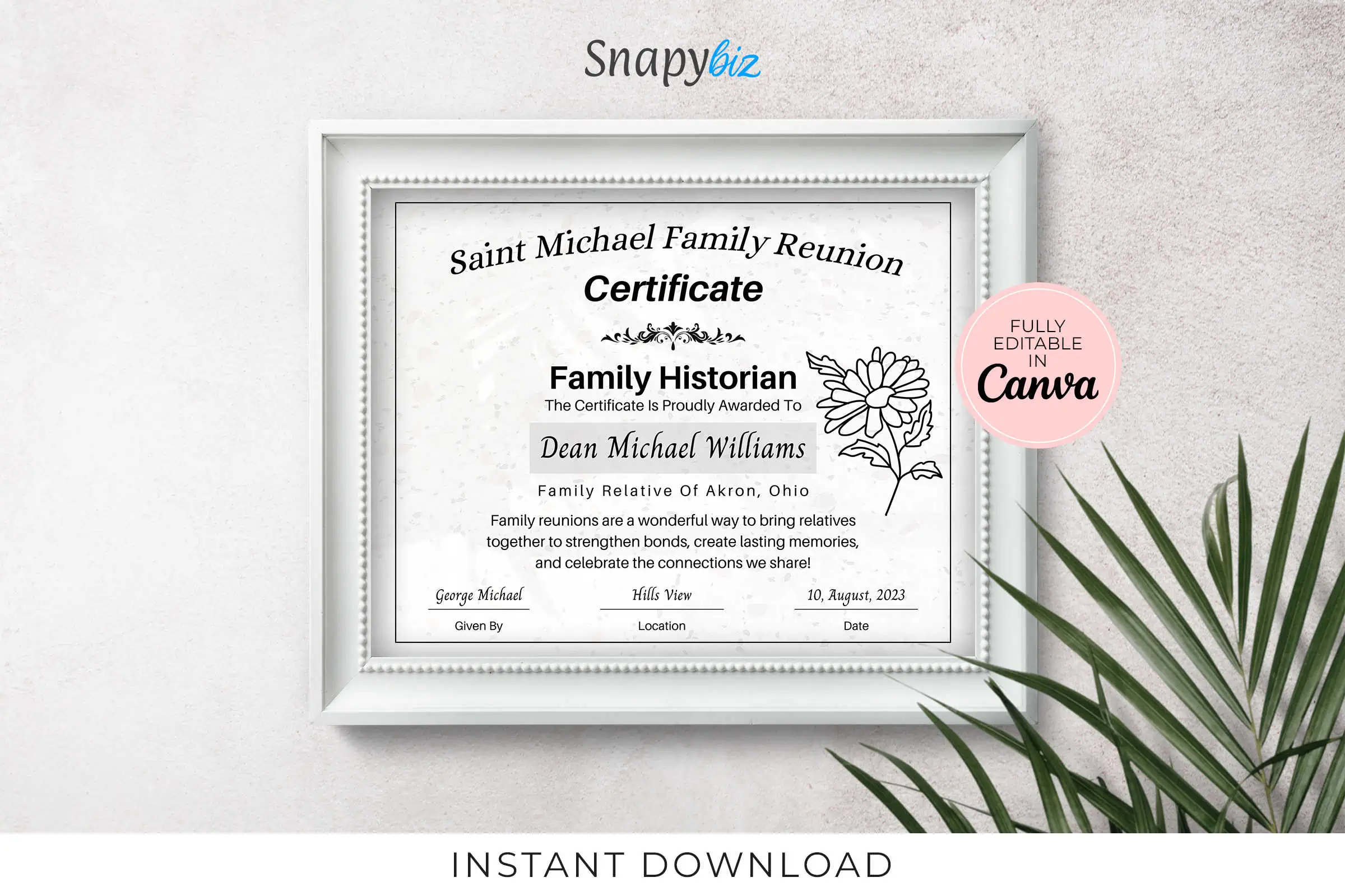 Free Family Reunion Awards Canva Certificate | SnapyBiz
