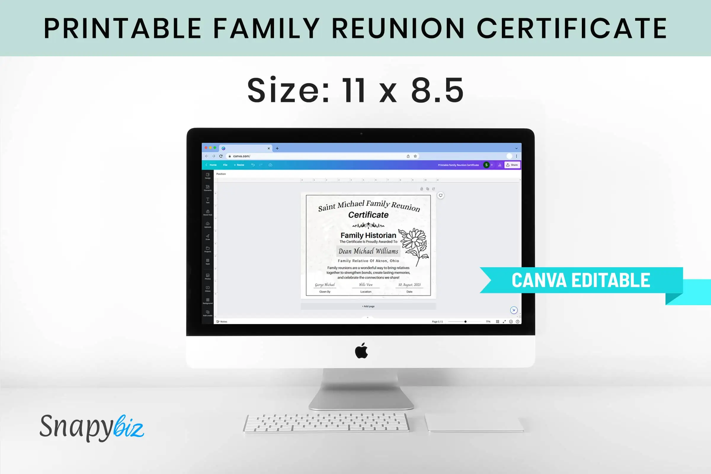 Free Family Reunion Awards Canva Certificate | SnapyBiz