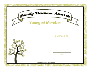 Family Reunion Youngest Member Printable Certificate