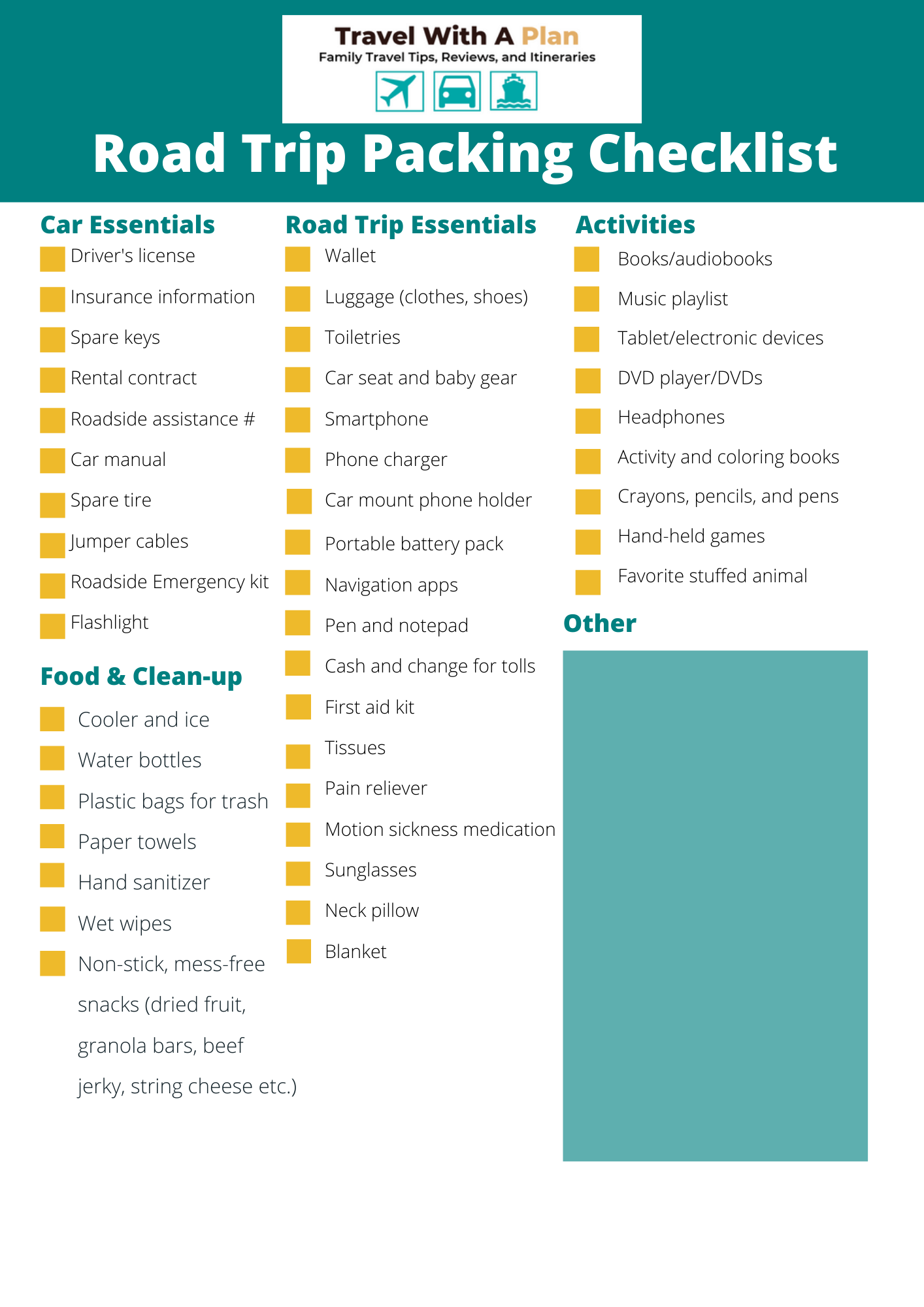 printable family vacation packing list