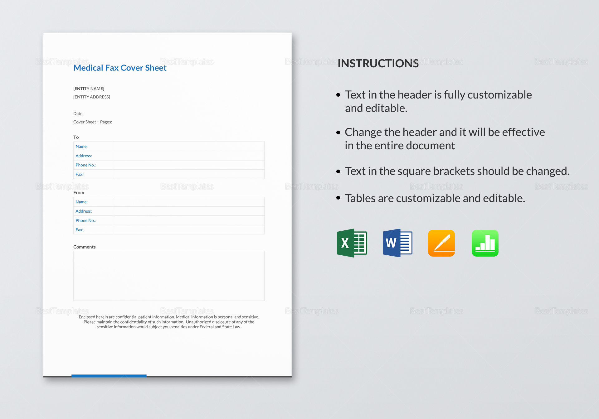 Medical Fax Cover Sheet Template in Word, Excel, Apple Pages, Numbers