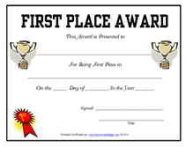 Free Printable 1st First Place Award Certificate Templates