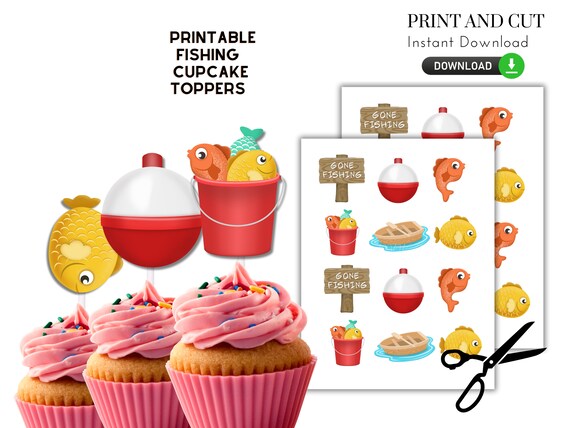 Printable Fishing Cupcake Toppers DIY, Print and Cut, Ofishally ...