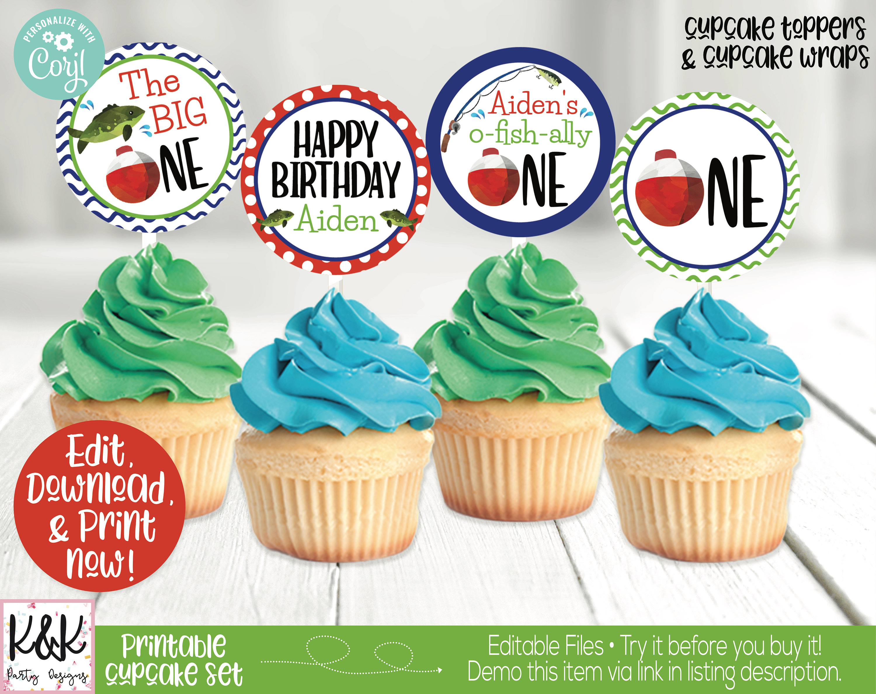 Ofishally One Cupcake Toppers, Fish Birthday Decorations, the Big ...