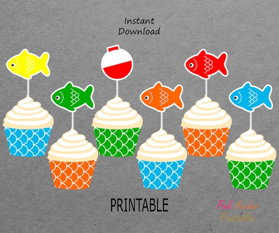 Printable Fish Birthday Cupcake Toppers and Wrappers Gone Fishing ...