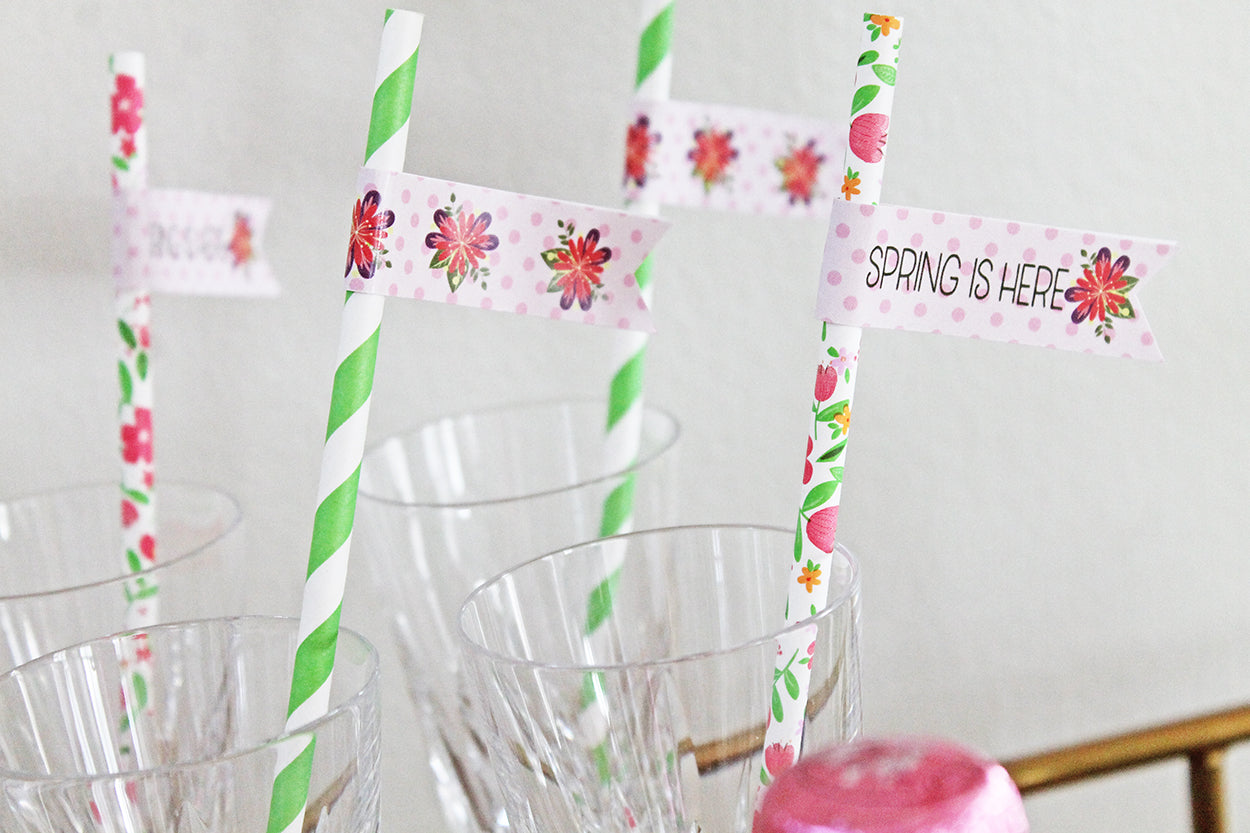 Printable Spring is Here Drink Flag Straws, Printable Spring Floral Flag  Straws by SUNSHINETULIPDESIGN