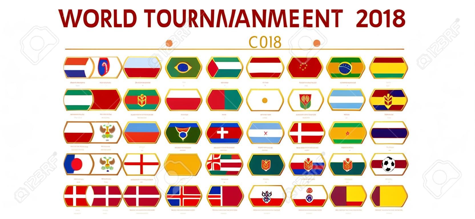 Fußballweltturnier 2018 In Russland, Flaggen Aller Teilnehmer Nach ...