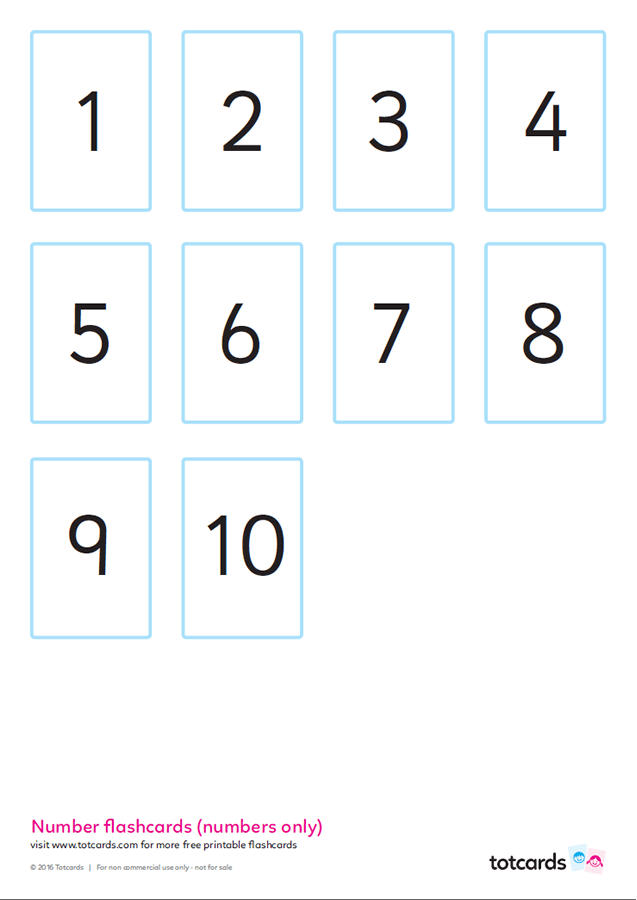 Free number flashcards for kids - Totcards