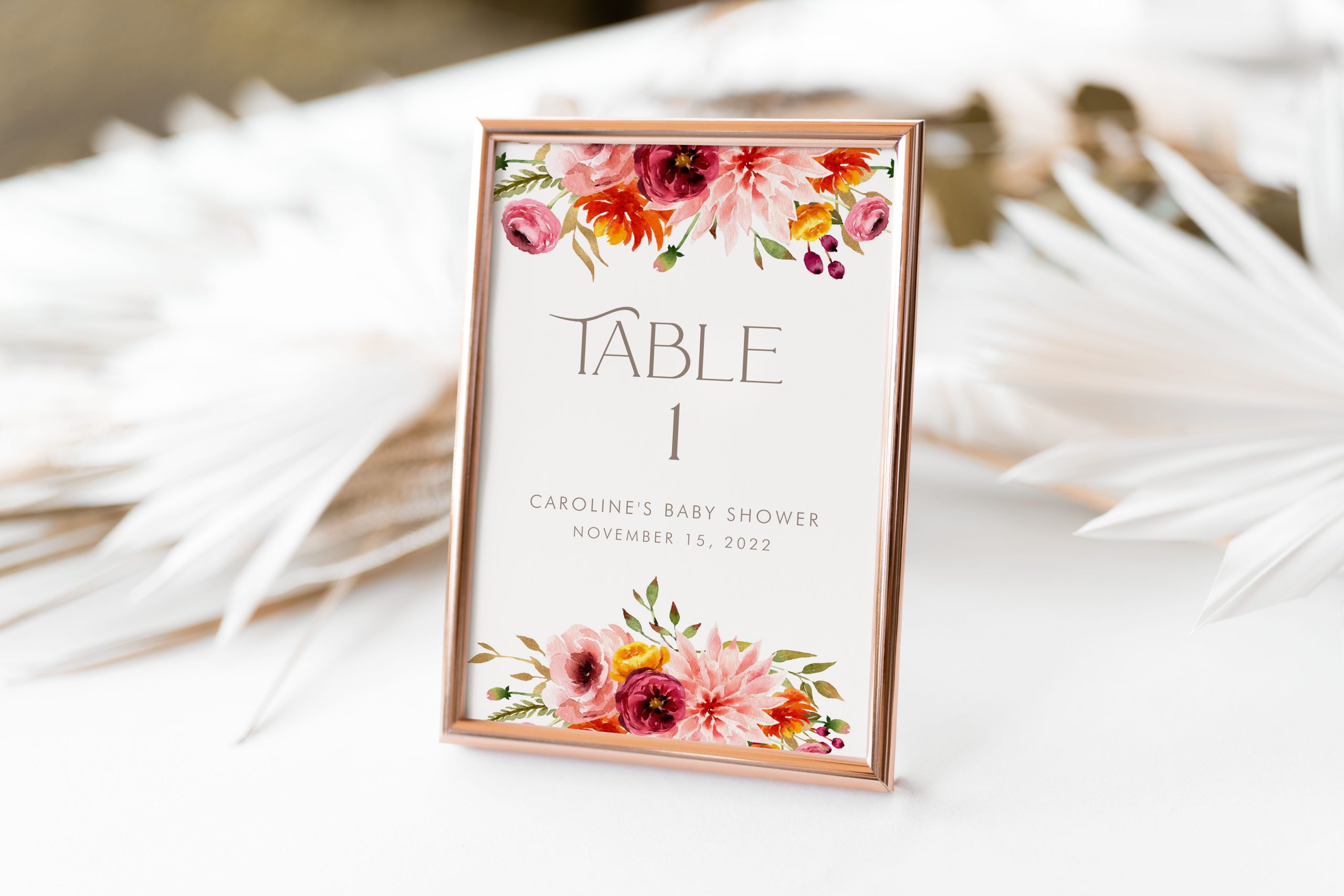 Printable Fall Floral Table Number Cards - Anna &  Ivey Design Co.