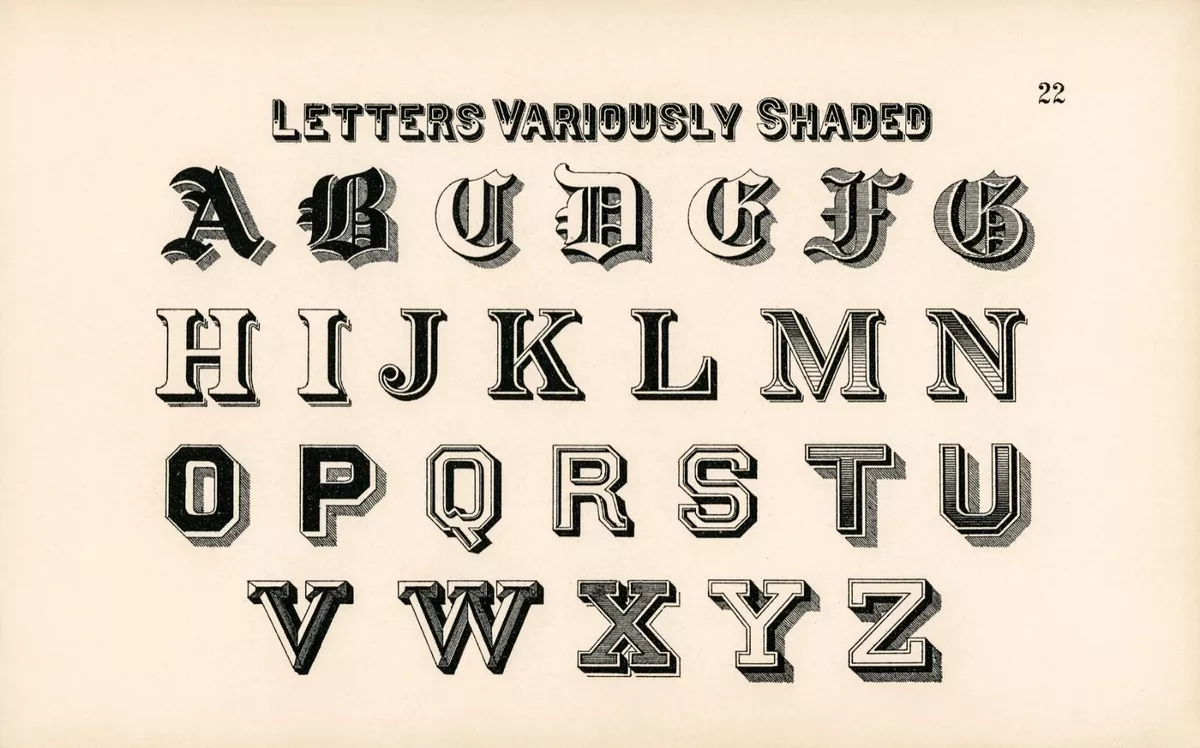 12660.Room Wall Poster print.1890 Typography Alphabet.Esser art.Shaded Fonts