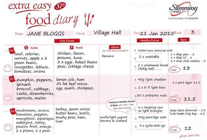 printable food diary slimming world