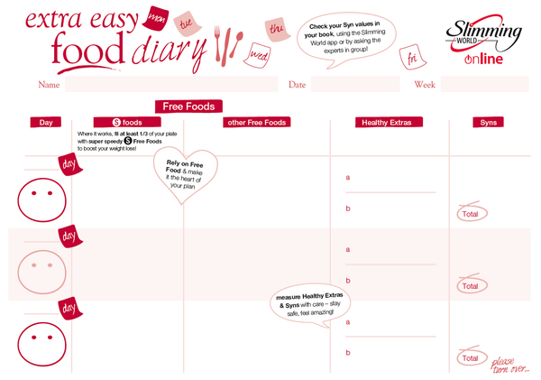 printable food diary weekly slimming world