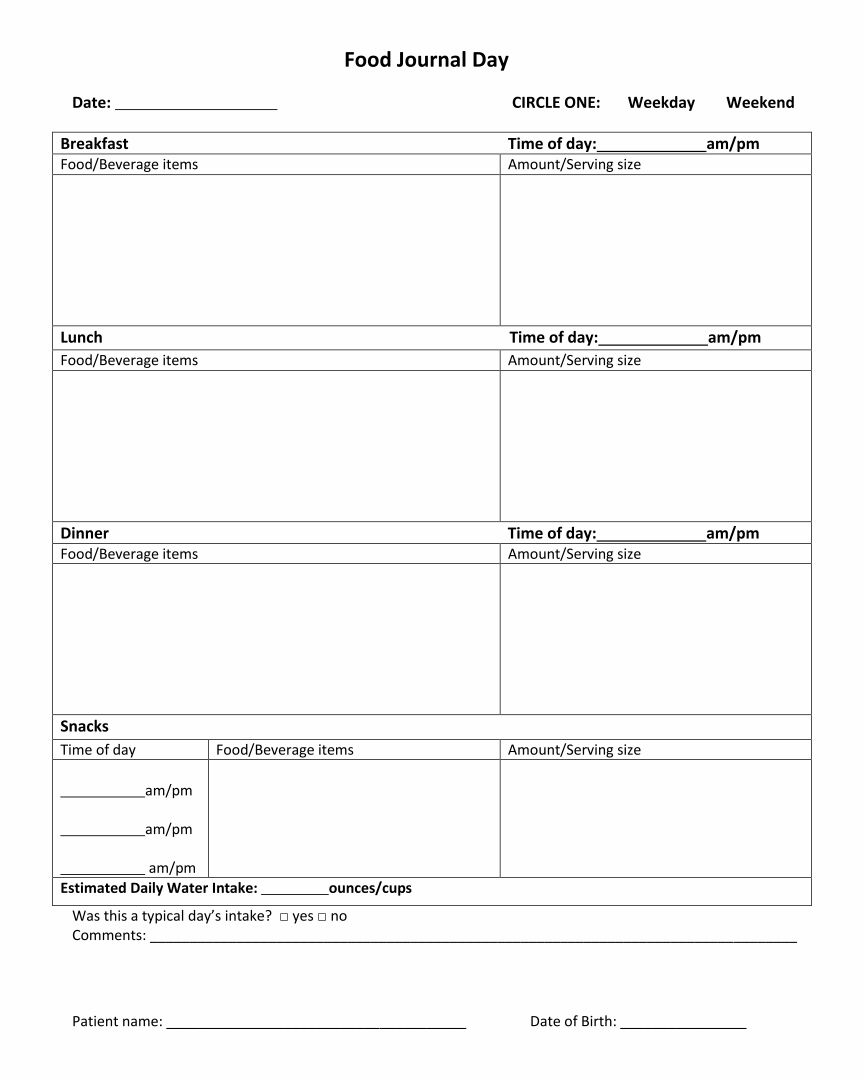 printable food journal for weight watchers