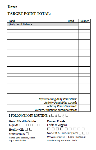 printable food journal for weight watchers