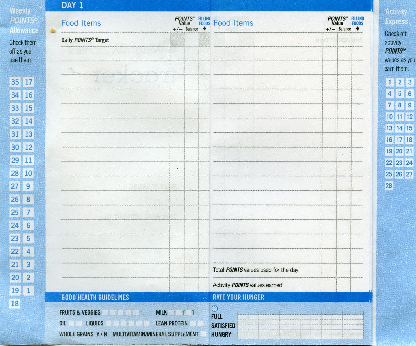printable food journal for weight watchers
