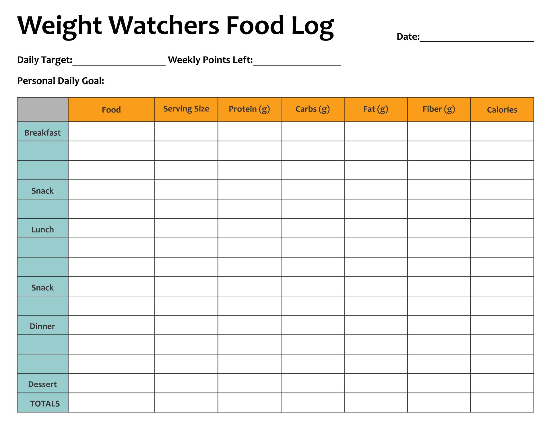 printable food journal for weight watchers
