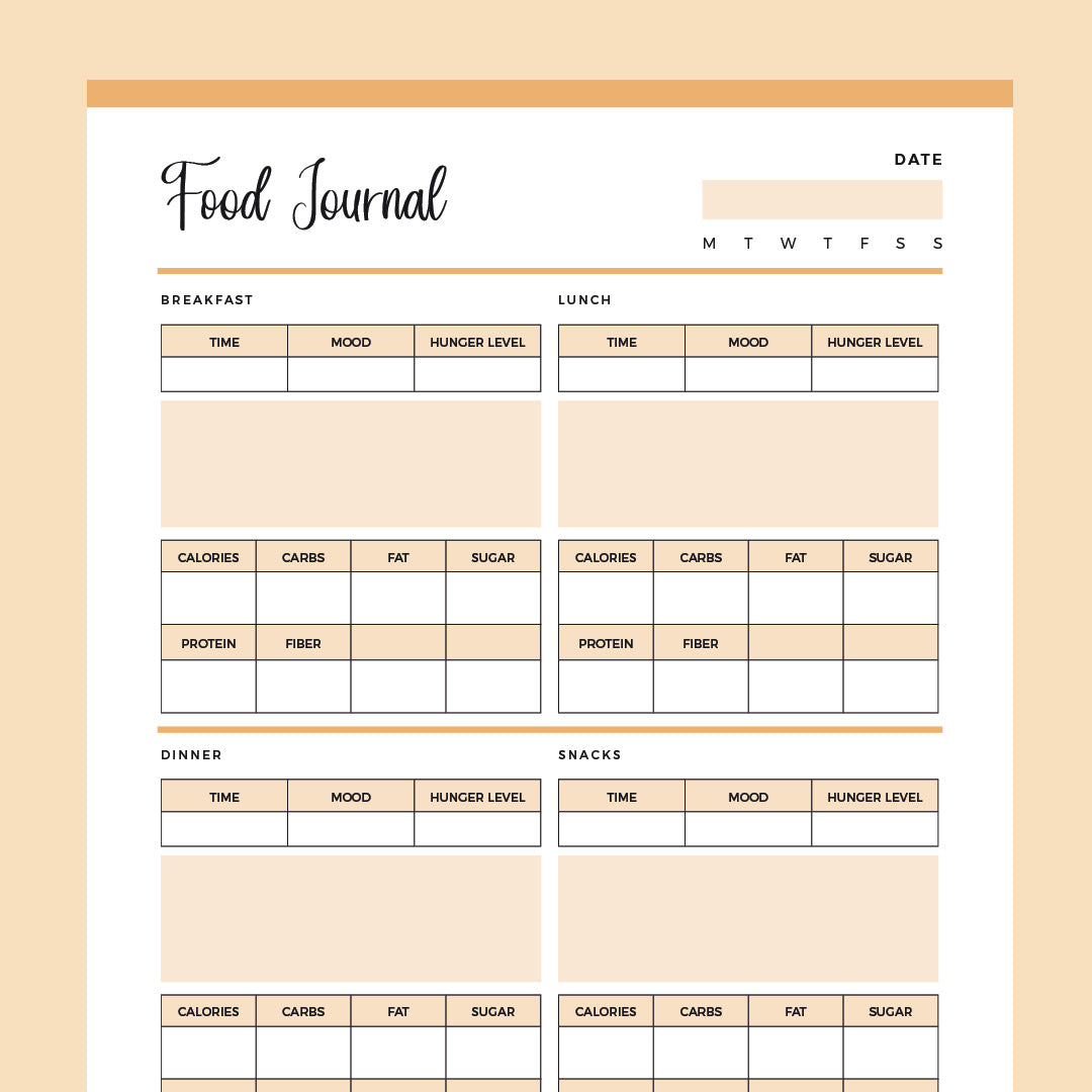 Printable Food Journal | US Letter and A4 size PDF | Instant Download