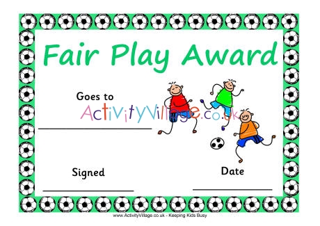 Football Certificate - Fair Play Award