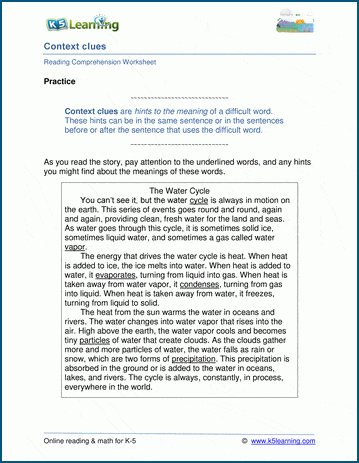 printable for 4th grade context clues