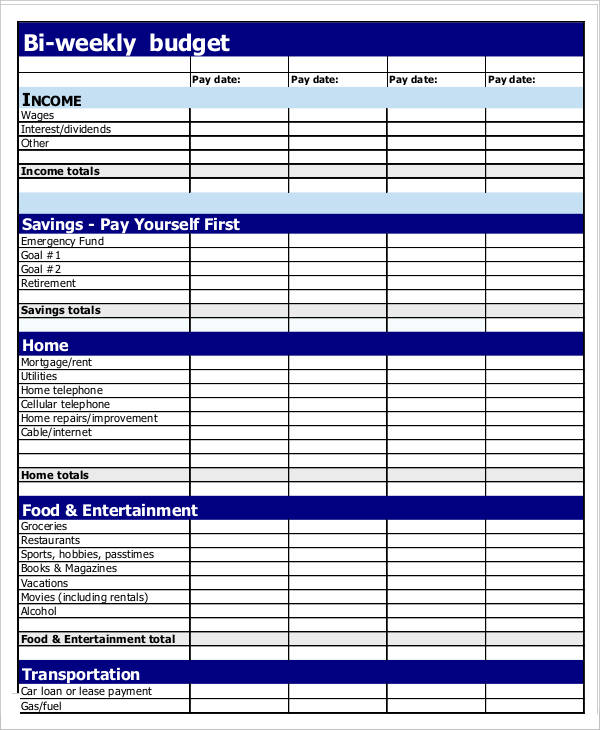 printable fortnightly budget planner